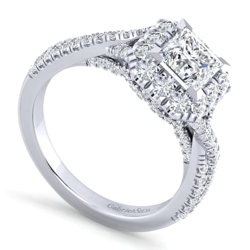 14K White Gold Princess Halo Diamond Engagement Ring