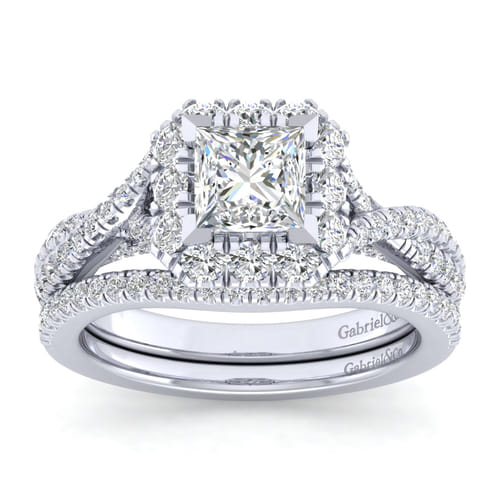 14K White Gold Princess Halo Diamond Engagement Ring