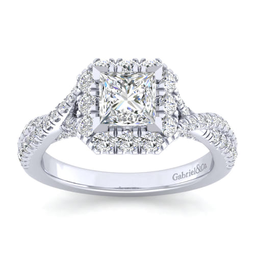 14K White Gold Princess Halo Diamond Engagement Ring