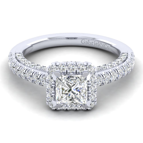 14K White Gold Princess Halo Diamond Engagement Ring