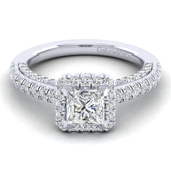 Gabriel - 14K White Gold Princess Halo Diamond Engagement Ring