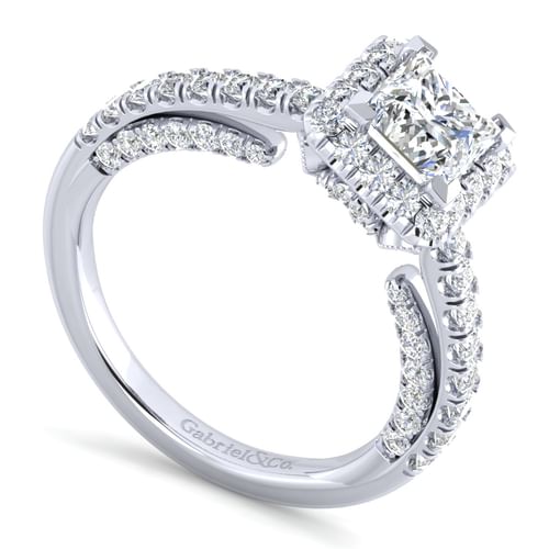 14K White Gold Princess Halo Diamond Engagement Ring
