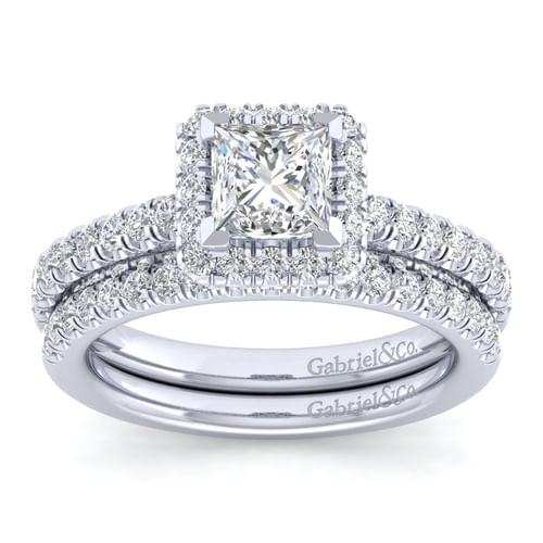 14K White Gold Princess Halo Diamond Engagement Ring