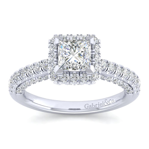 14K White Gold Princess Halo Diamond Engagement Ring