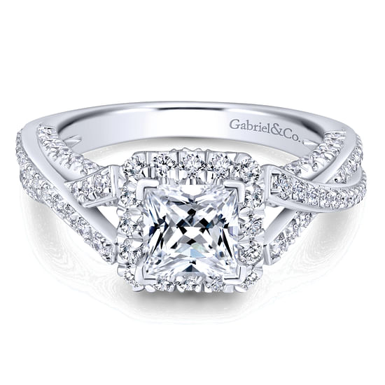 Gabriel - 14K White Gold Princess Halo Diamond Engagement Ring