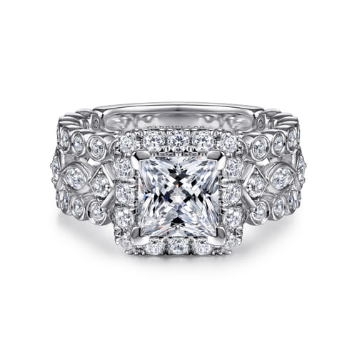 14K White Gold Princess Halo Diamond Engagement Ring
