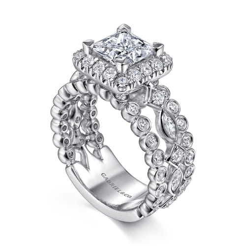 14K White Gold Princess Halo Diamond Engagement Ring
