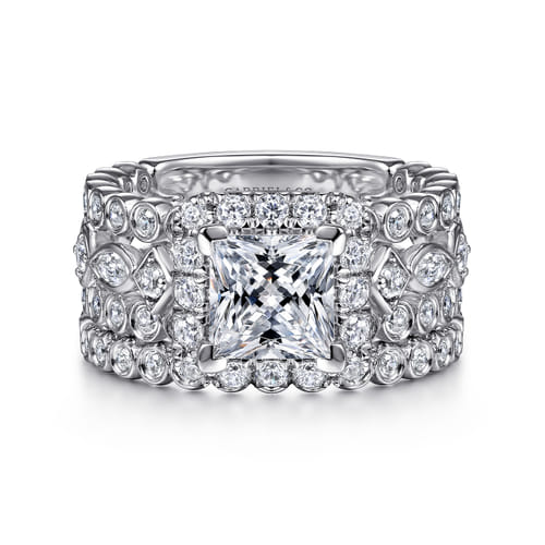 14K White Gold Princess Halo Diamond Engagement Ring