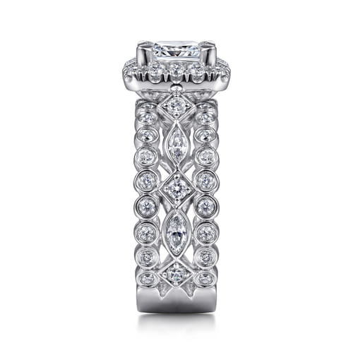 14K White Gold Princess Halo Diamond Engagement Ring