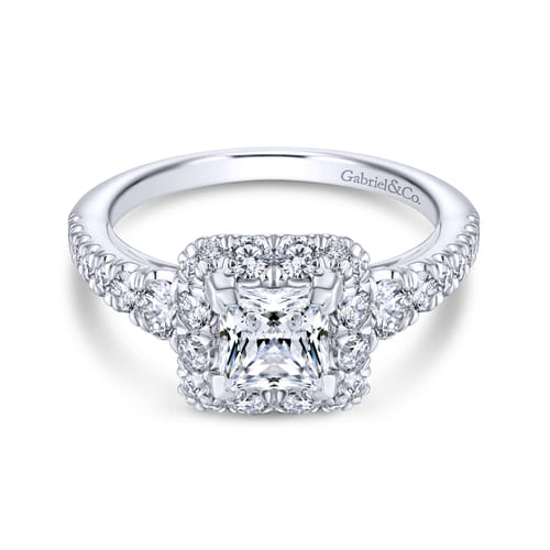 14K White Gold Princess Halo Diamond Engagement Ring