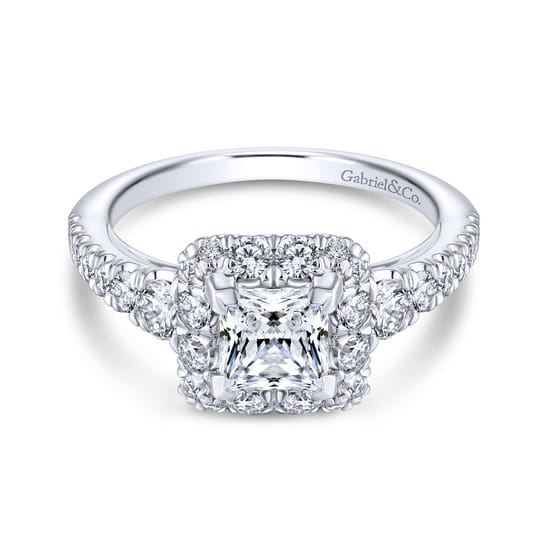 Gabriel - 14K White Gold Princess Halo Diamond Engagement Ring
