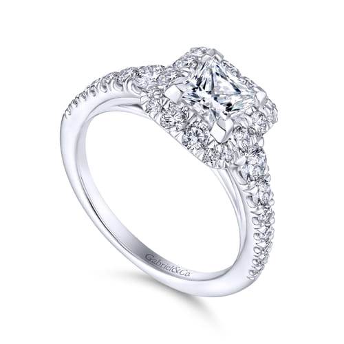 14K White Gold Princess Halo Diamond Engagement Ring