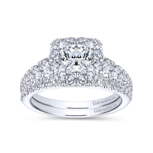 14K White Gold Princess Halo Diamond Engagement Ring