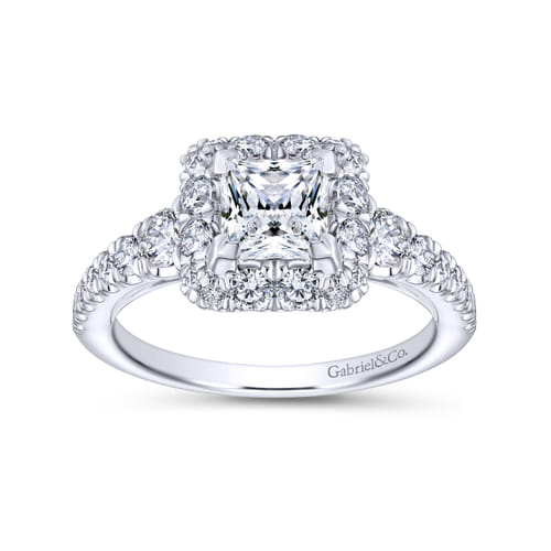 14K White Gold Princess Halo Diamond Engagement Ring
