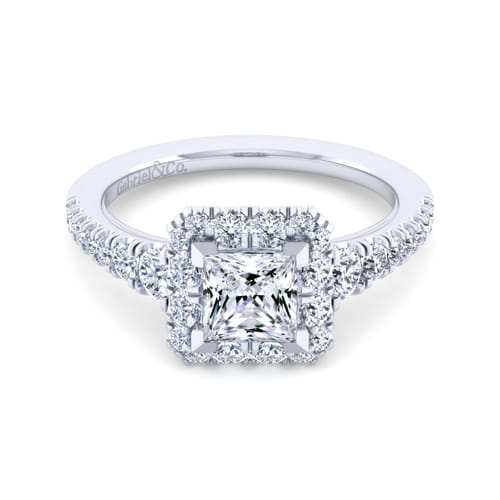 14K White Gold Princess Halo Diamond Engagement Ring