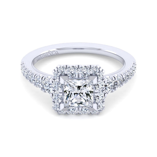Gabriel - 14K White Gold Princess Halo Diamond Engagement Ring