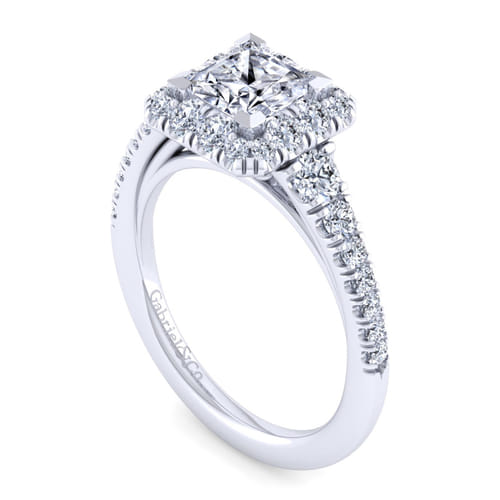 14K White Gold Princess Halo Diamond Engagement Ring