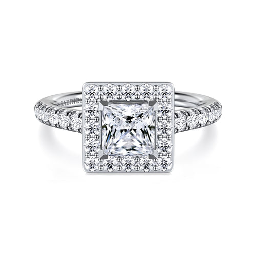 14K White Gold Princess Halo Diamond Engagement Ring