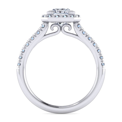 14K White Gold Princess Halo Diamond Engagement Ring