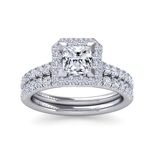 14K White Gold Princess Halo Diamond Engagement Ring