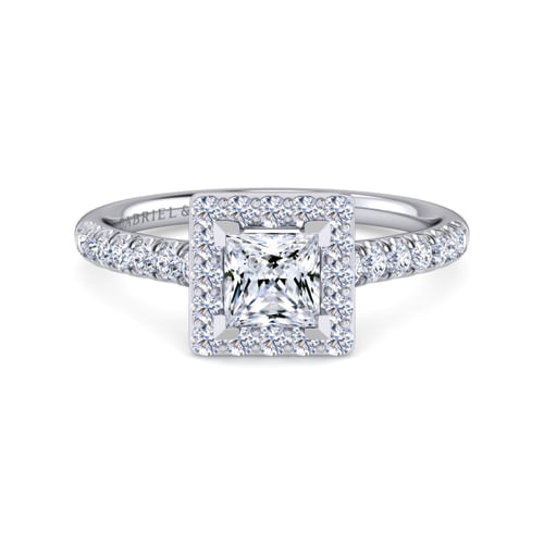 14K White Gold Princess Halo Diamond Engagement Ring