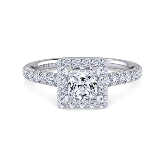Gabriel - 14K White Gold Princess Halo Diamond Engagement Ring