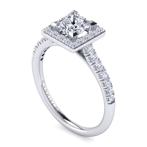 14K White Gold Princess Halo Diamond Engagement Ring