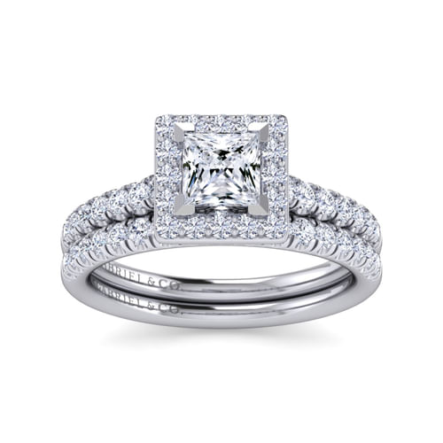 14K White Gold Princess Halo Diamond Engagement Ring