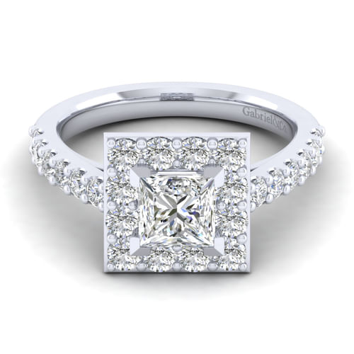 14K White Gold Princess Halo Diamond Engagement Ring