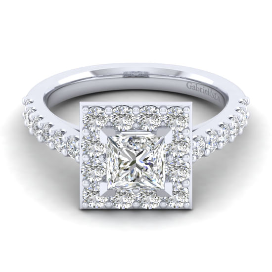 Gabriel - 14K White Gold Princess Halo Diamond Engagement Ring