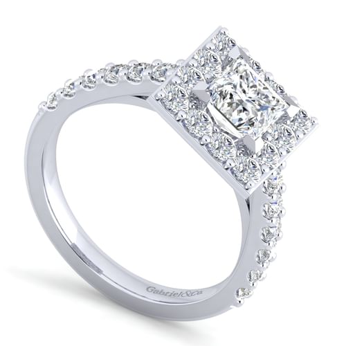 14K White Gold Princess Halo Diamond Engagement Ring