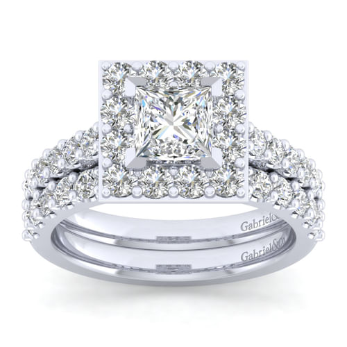 14K White Gold Princess Halo Diamond Engagement Ring