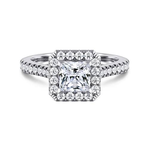 14K White Gold Princess Halo Diamond Engagement Ring