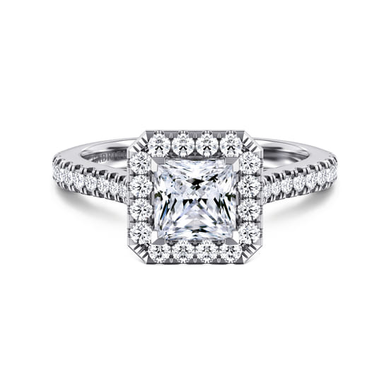 Gabriel - 14K White Gold Princess Halo Diamond Engagement Ring