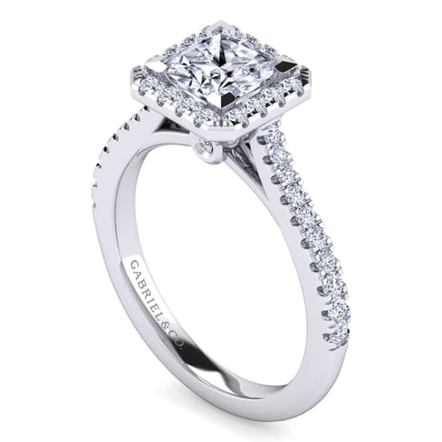 14K White Gold Princess Halo Diamond Engagement Ring
