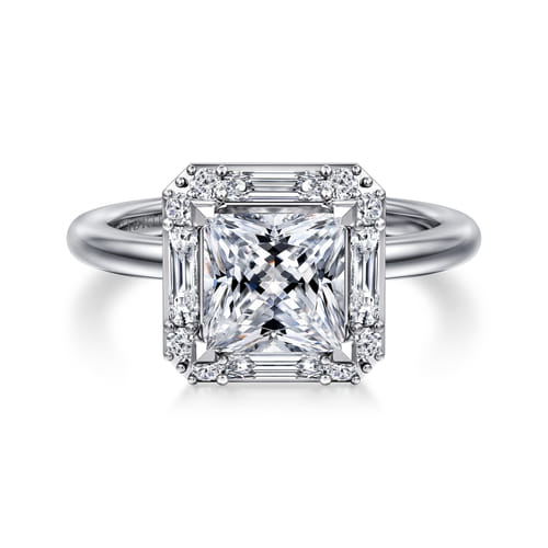 14K White Gold Princess Halo Diamond Engagement Ring