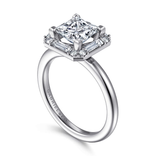 14K White Gold Princess Halo Diamond Engagement Ring