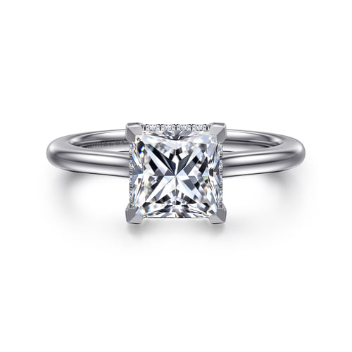 14K White Gold Princess Halo Diamond Engagement Ring