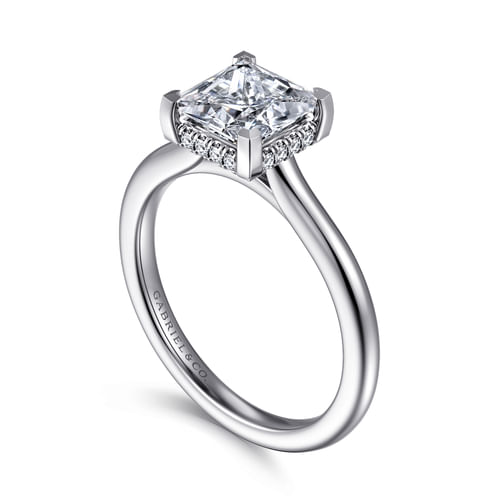 14K White Gold Princess Halo Diamond Engagement Ring