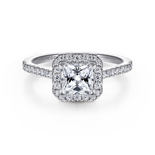 14K White Gold Princess Halo Diamond Engagement Ring