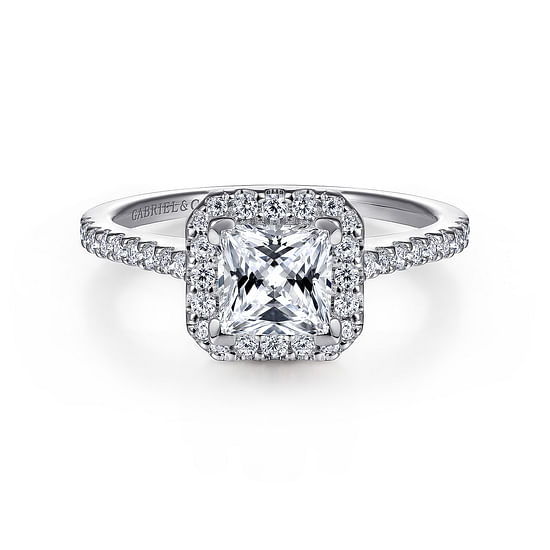 Gabriel - 14K White Gold Princess Halo Diamond Engagement Ring