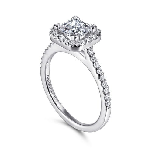 14K White Gold Princess Halo Diamond Engagement Ring