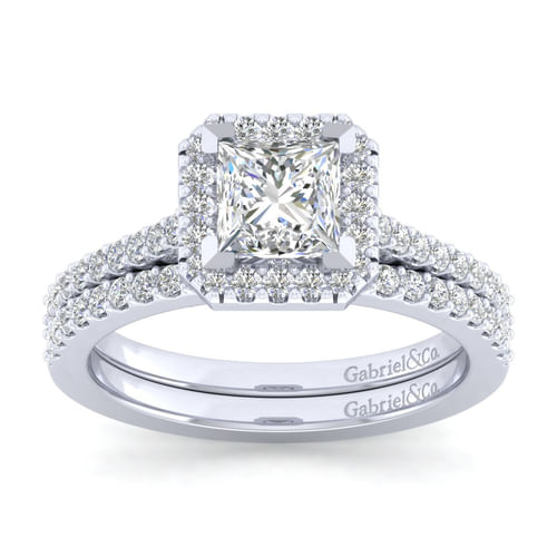 14K White Gold Princess Halo Diamond Engagement Ring