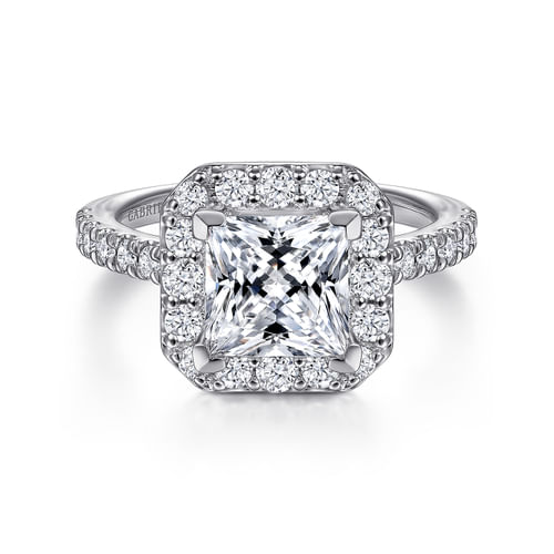 14K White Gold Princess Halo Diamond Engagement Ring