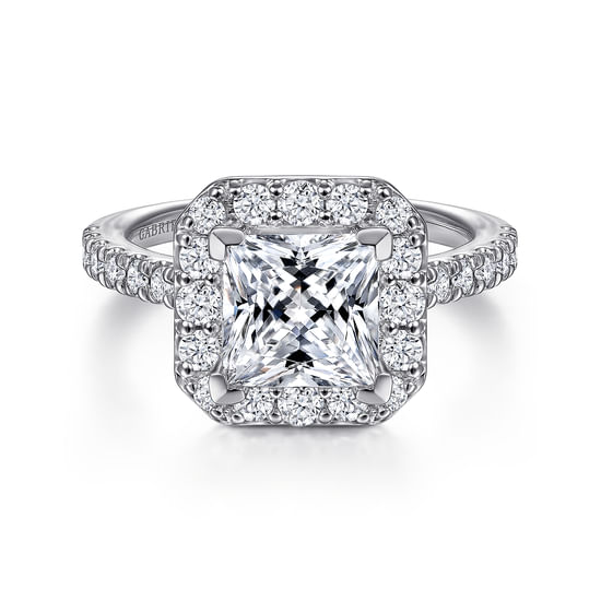 Gabriel - 14K White Gold Princess Halo Diamond Engagement Ring