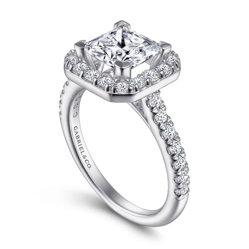 14K White Gold Princess Halo Diamond Engagement Ring