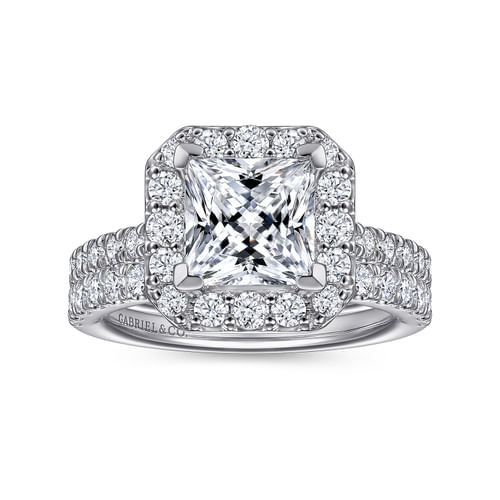 14K White Gold Princess Halo Diamond Engagement Ring