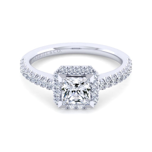 14K White Gold Princess Halo Diamond Engagement Ring