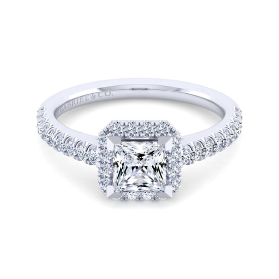 Gabriel - 14K White Gold Princess Halo Diamond Engagement Ring
