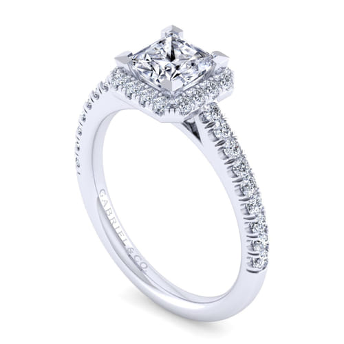 14K White Gold Princess Halo Diamond Engagement Ring
